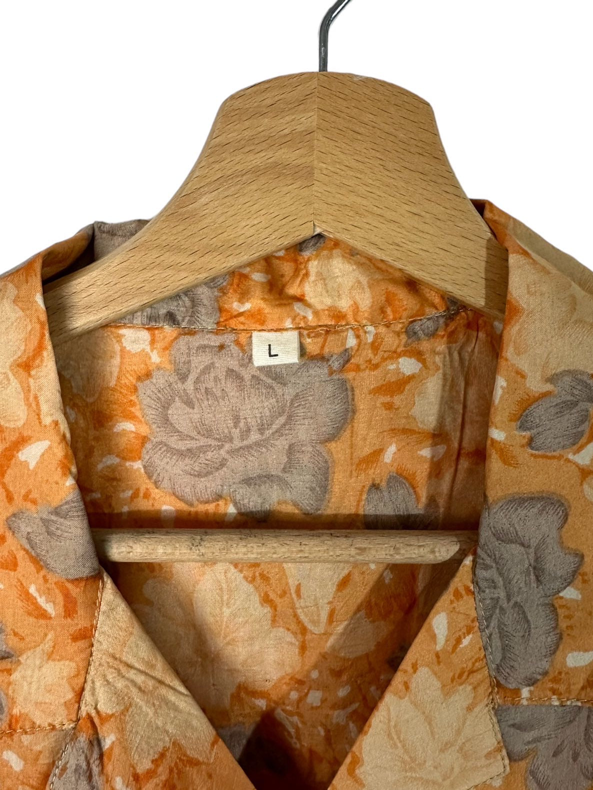 Fleurs d'impression de chemise de soie vintage (L)